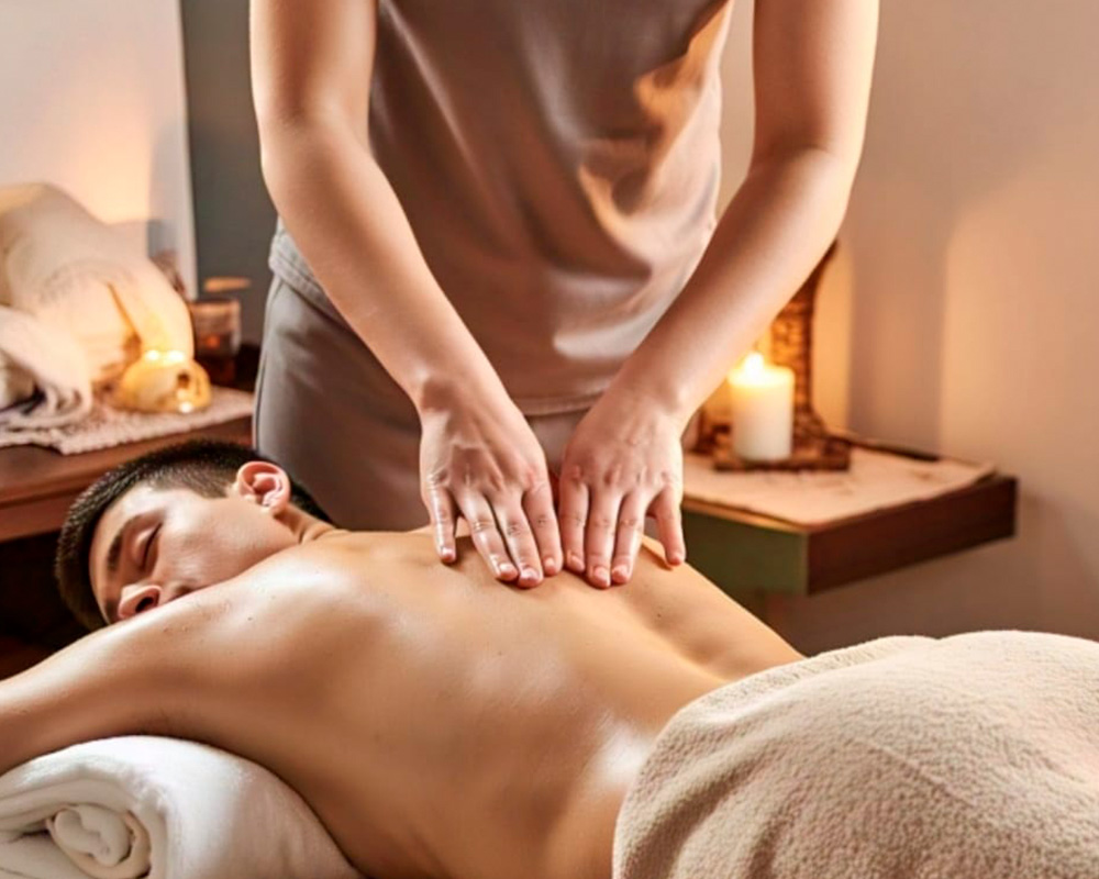 Woman getting professional facial massage at spa Woman enjoying anti aging facial massage. Pretty girl getting professional skin care at wellness center. Relaxation, beauty, spa and face treatment concept, copy space